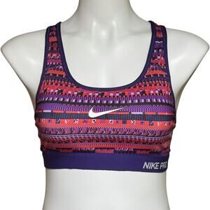 Nike Pro Racer Back Sports Bra 8-Bit Purple Red Black Medium